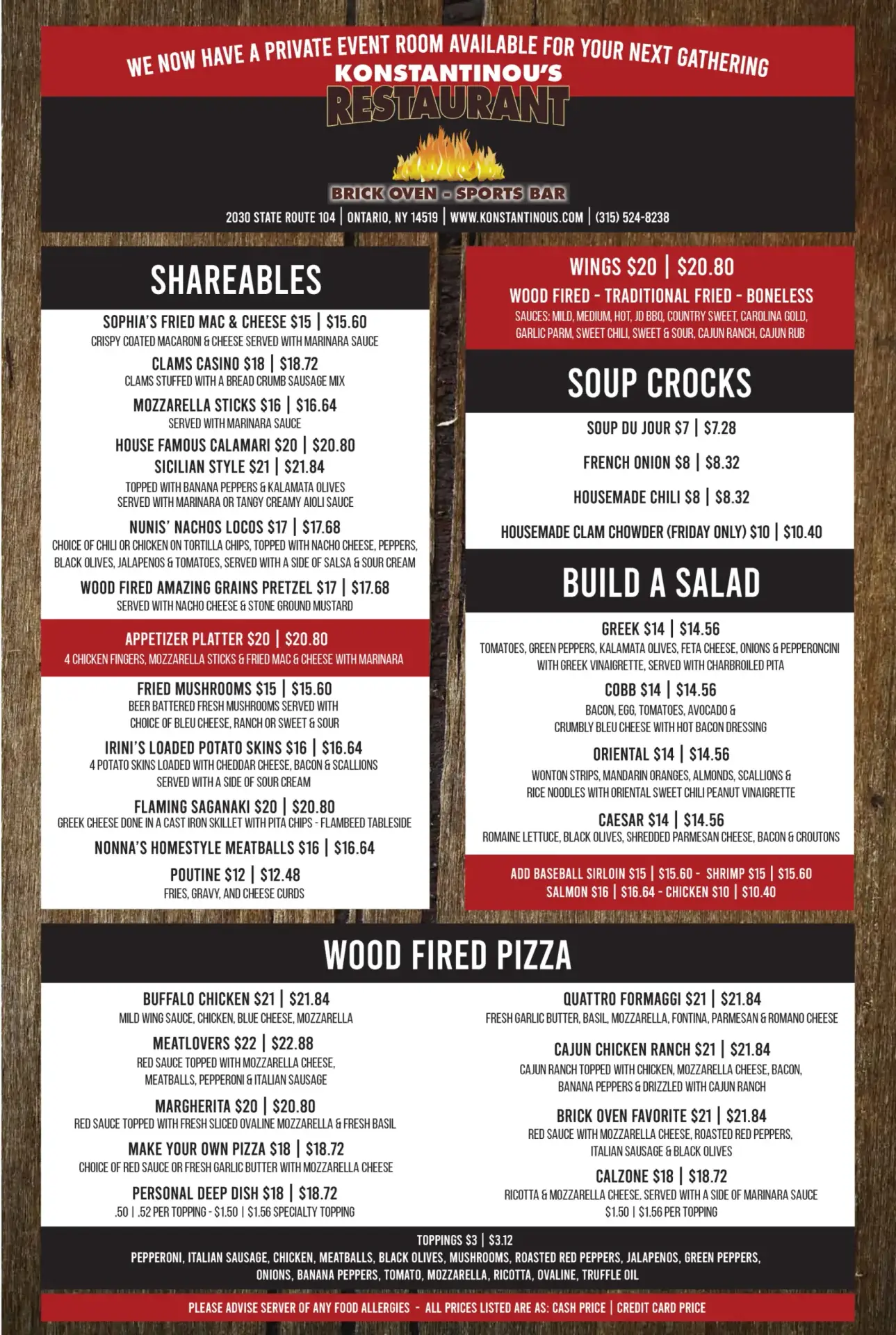 Konstantinou's dinner menu, page 1